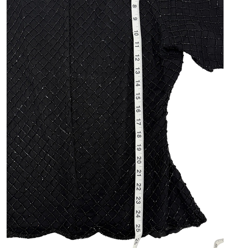 Royal Feelings Vintage 100% Silk Beaded Top Black Gold Sequin Evening Blouse XL - Picture 6 of 7